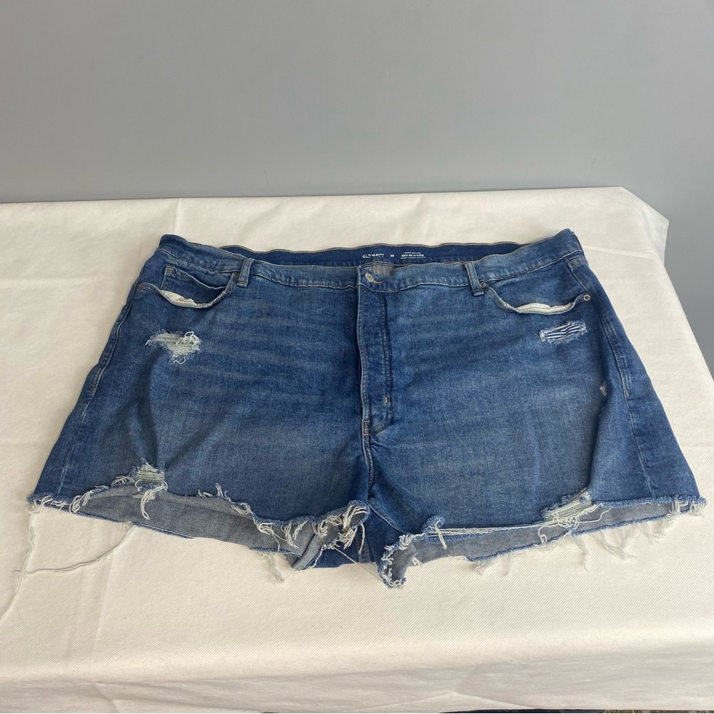 Old Navy Shorts Women 28 Denim Sky-Hi A-Line Higher High-Rise Distressed Raw Hem